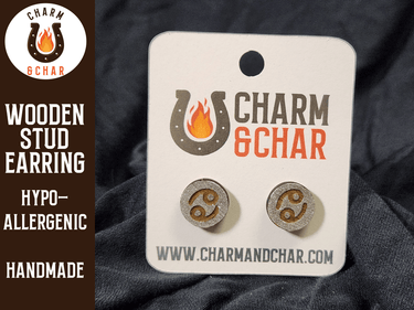 Cancer Wood Stud Earrings - Zodiac Fashion Earring - Stud Earring - Charm and Char